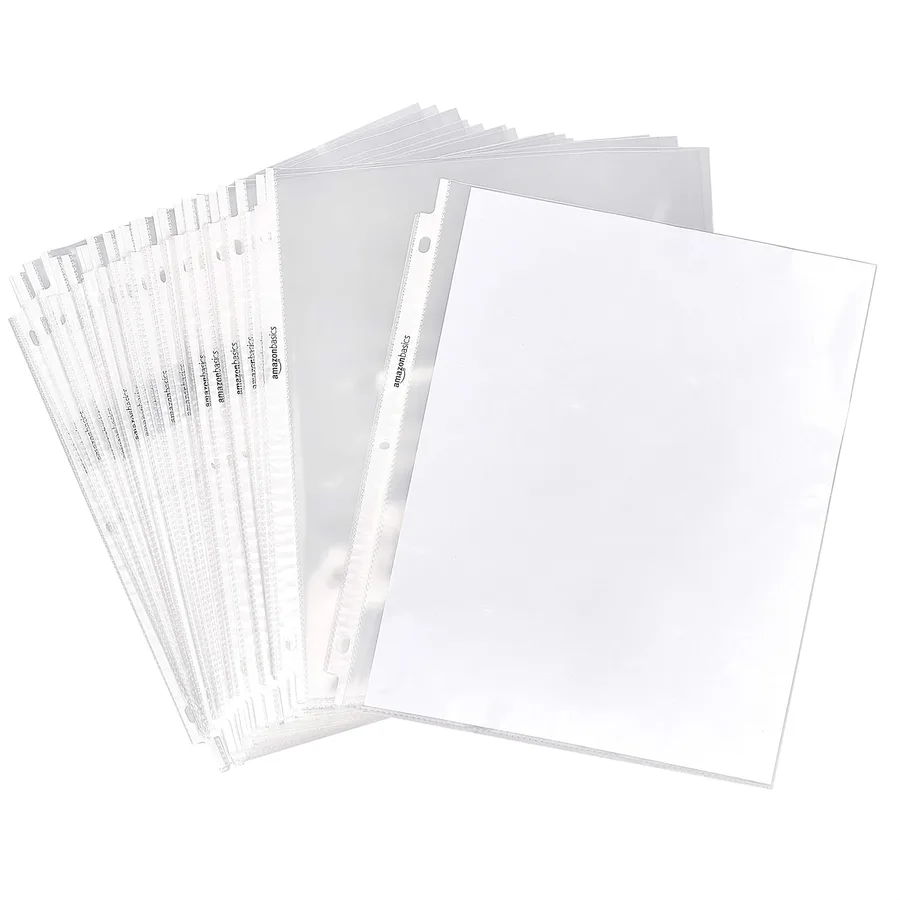 Amazon Basics Sheet Protectors for 3 Ring Binder, Lightweight, Acid-Free, Clear Plastic Sleeves, Letter Size, 8.5 x 11 Inch, 100-Pack