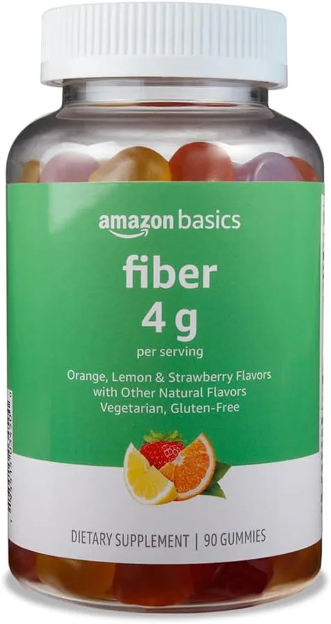 Amazon Basics Soft Fiber Gummies for Digestive Health and Regularity, Orange, Lemon & Strawberry Flavors, 90 Count, Pack of 1