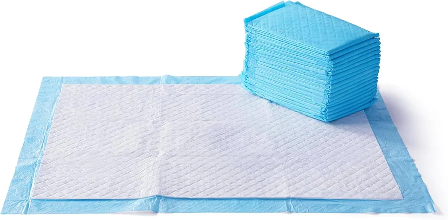 Amazon Basics Super Absorbent Dog and Puppy Potty Pads, Leak-Proof 5-Layer Design with Quick-Dry Surface for Housebreaking, Heavy Duty Absorbency, X-Large, 28 x 34 Inch, Blue & White, 25-Pack