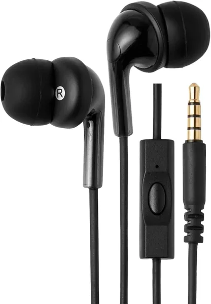 Amazon Basics Wired Earbuds with Microphone, In-Ear Headphones, 3.5mm Jack, High Definition Sound, Secure Fit, 4.2 ft Cable,