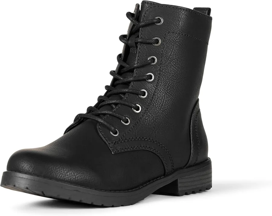 Amazon Essentials Women's Lace-Up Combat Boots with Lug Sole and Side Zipper