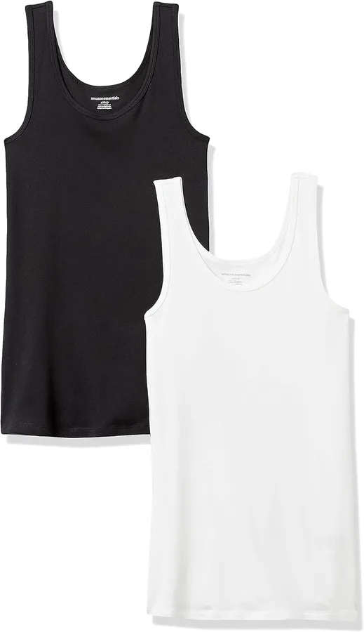Amazon Essentials Women's Slim-Fit Ribbed Scoop Neck Tank Tops, Pack of 2