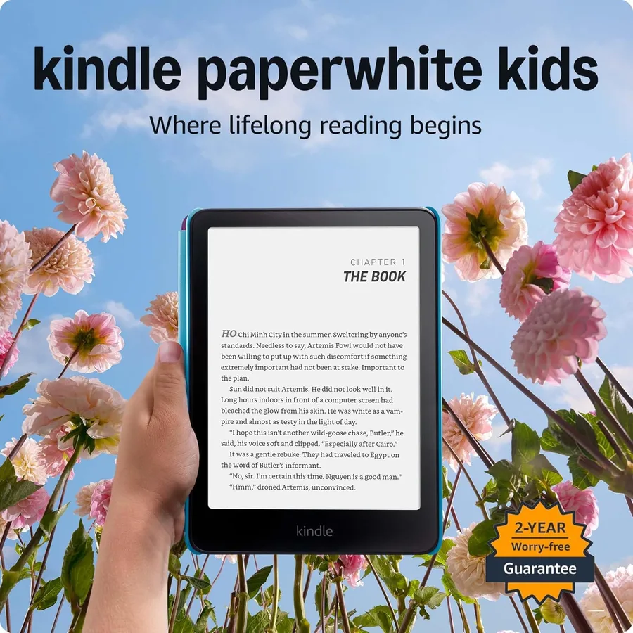 Amazon Kindle Paperwhite Kids 16GB (newest model) – larger 7" glare-free display – Kids read an average of 1+ hour per day wi