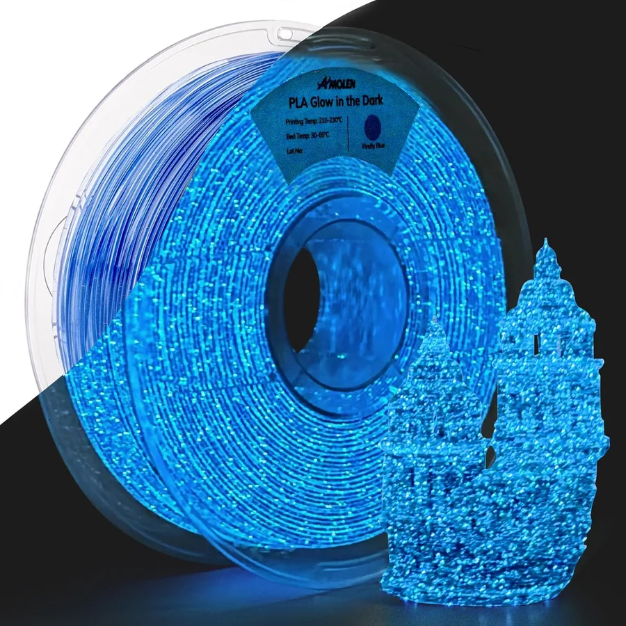 AMOLEN 3D PLA Printer Filament, 1.75mm Glow in The Dark Shiny Firefly Blue PLA Filament for 3D Printing, Best with UV Lamps,