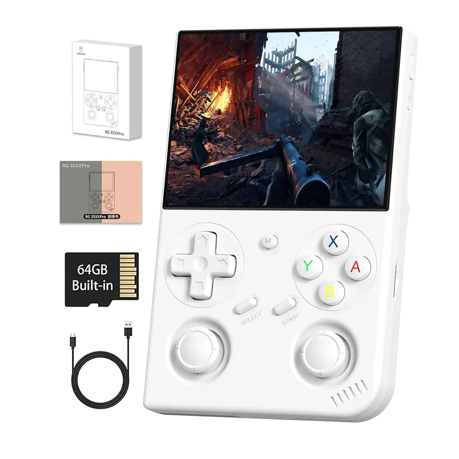 Anbernic RG35XX Pro Handheld Game Consoles RG35XXPro Retro Gaming Console with 64GB Card 4353 Games Video Game Console Linux 64 Portable Pocket Arcade Support 30+ Simulators WiFi Bluetooth HD Output White