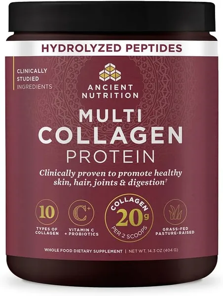 Ancient Nutrition Collagen Peptides Powder, Multi Collagen Protein, Women & Men, Vitamin C, Probiotics, Hydrolyzed Collagen,