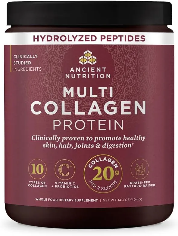 Ancient Nutrition Collagen Peptides Powder, Multi Collagen Protein, Women & Men, Vitamin C, Probiotics, Hydrolyzed Collagen,