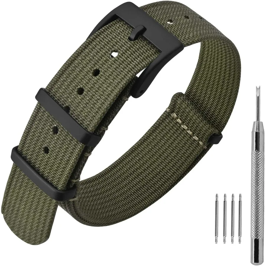 ANNEFIT Nylon Watch Band 16mm 18mm 20mm 22mm, One-Piece Waterproof Military Watch Straps with Heavy Buckle