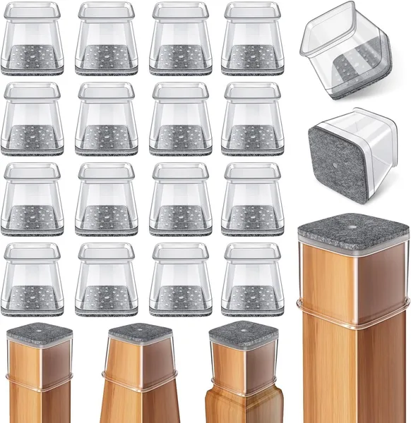 Ansible 24 Pcs Chair Leg Floor Protectors Square, Silicone Felt Furniture Leg Pads Caps Covers for Hardwood Floors (Fit:1-1/1
