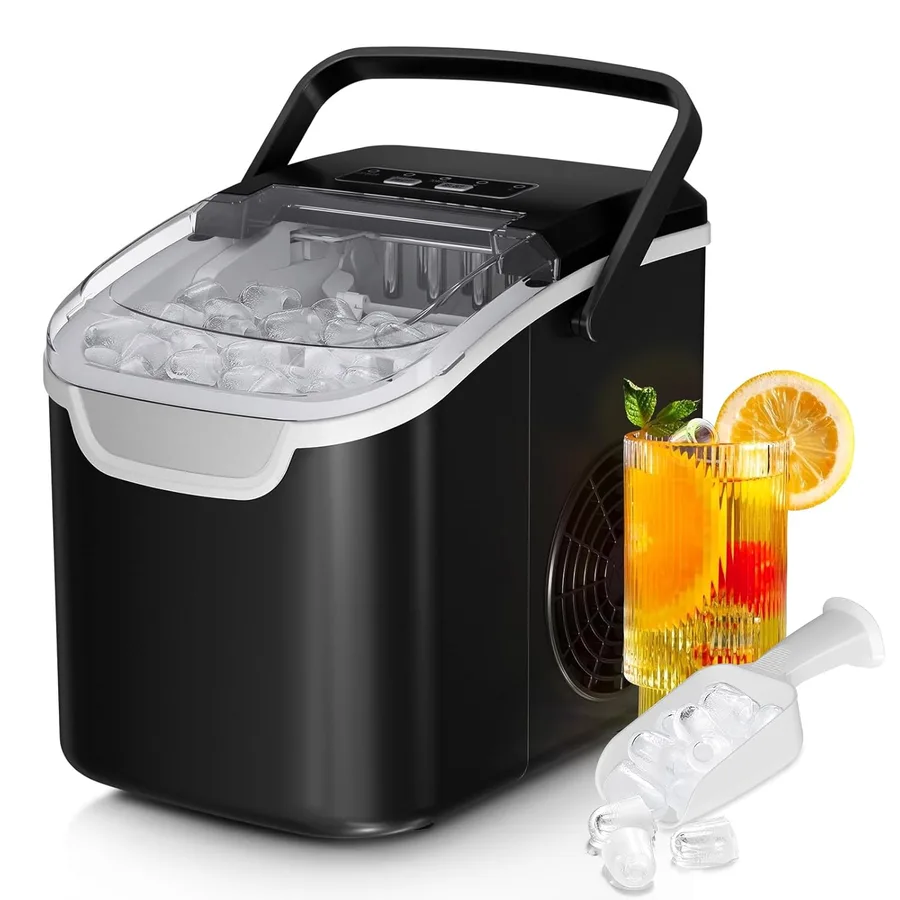 Antarctic Star Countertop Ice Maker Machine, 26Lbs/Day Fastest 6‑Min Ice | 8 Bullet Ice In 6Min, 2 Sizes, Energy-Saving, Portable Handle, Self-Cleaning, Basket/Scoop, Home/Bar/Rv/Camping. Black