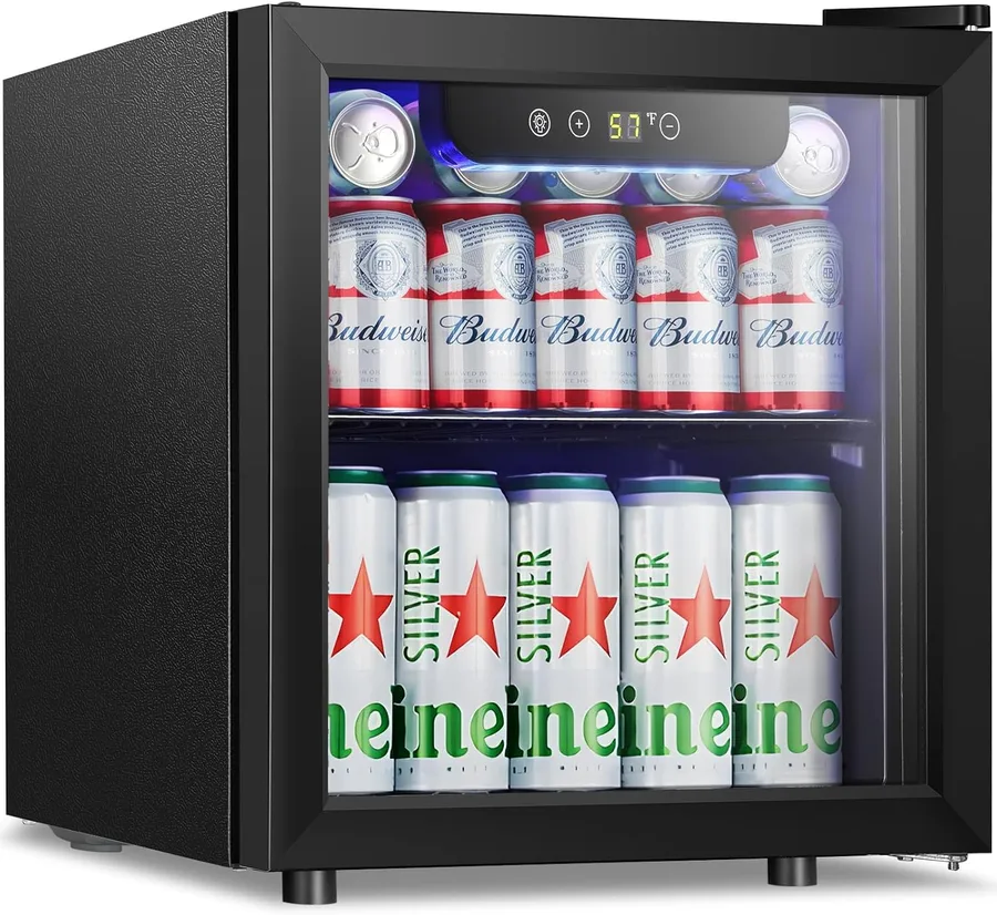 Antarctic Star Mini Fridge 12 Bottle 48 Can Beverage Refrigerator Cooler with Glass Door for Soda Drinks or Wine,Freestanding Beverage Fridge for Home and Bar with Adjustable Shelving, 1.3 Cu. Ft.