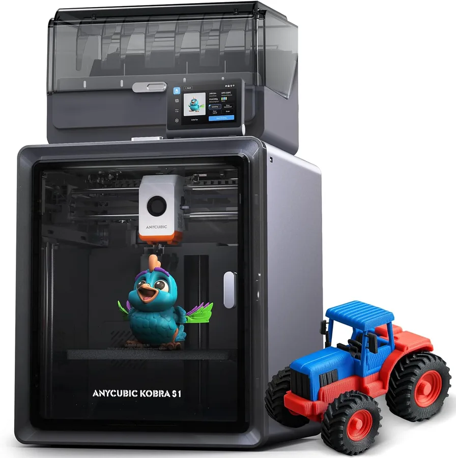 Anycubic Kobra S1 Combo Multi-Color 3D Printer with Active Filament Drying, 600mm/s High Speed CoreXY 3D Printer, Fully Enclo