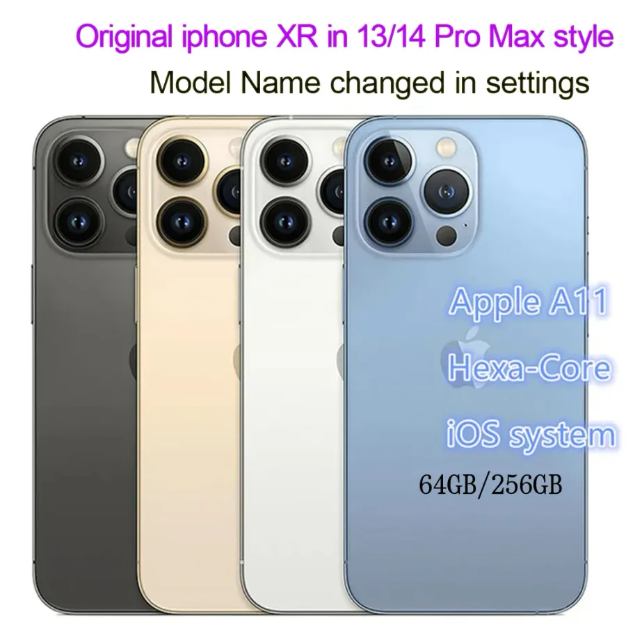 Apple Original phone Unlocked iphone XR in 14 pro max or 13 pro max style 6.7 inches with 14promax box&Camera appearance 4G RAM 64GB 128GB 256GB ROM smartphone