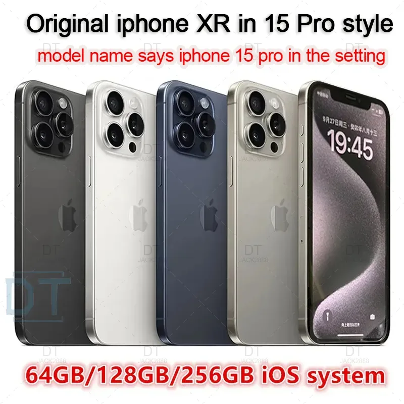 Apple Original Unlocked iphone XR Covert to iphone 15 Pro Refurbished style Cellphone with 15 pro Camera appearance 3G RAM 64GB 128GB 256GB ROM Mobilephone IOS System
