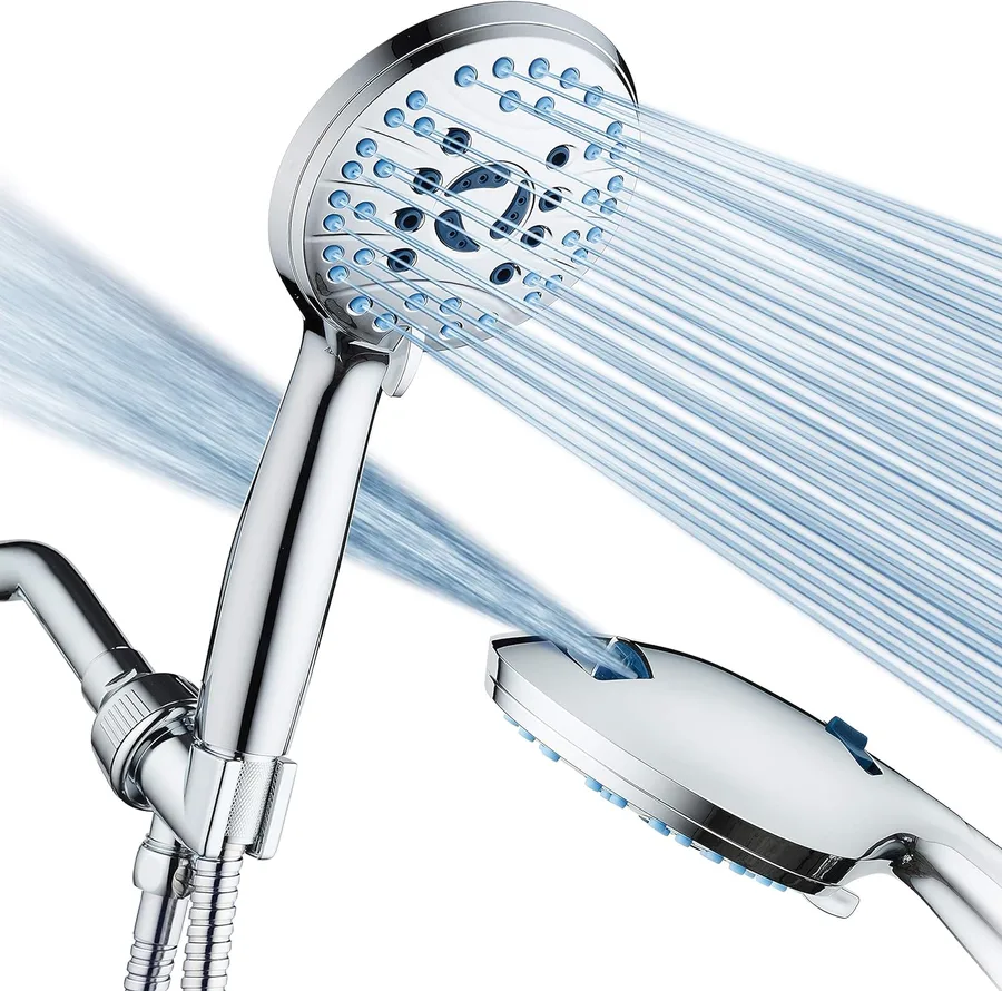 AquaCare High Pressure 8-mode Handheld Shower Head - Anti-clog Nozzles, Built-in Power Wash to Clean Tub, Tile & Pets, Extra