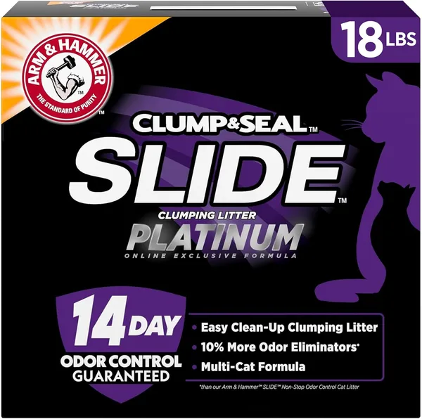 ARM & HAMMER Slide Platinum Easy Clean-Up Clumping Cat Litter, 18 lbs | 24/7 Odor Control, Triple-Action Freshness, Non-Stick