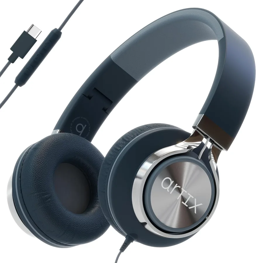 ARTIX USB C Headphones Wired for Kids & Adults with Mic & Volume Control, Type C Wired Headphones for iPhone 17, 16, 15, Samsung, Android - USBC Teens Corded Head Phones for Laptop, Computer, Tablet