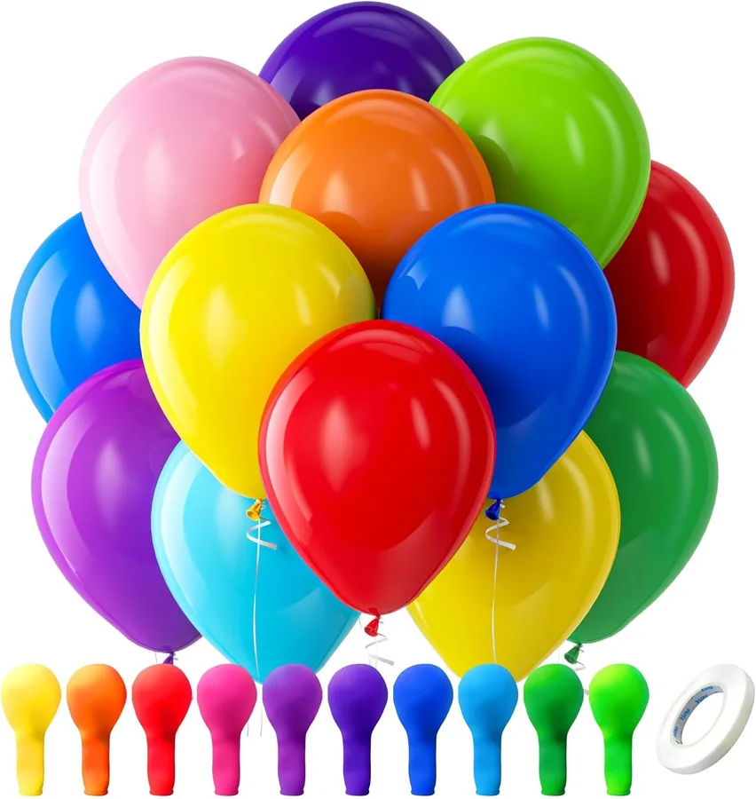 Assorted Latex Rainbow Balloons 100 Pack 12 inch | Bright Color Balloons for Birthday Bridal Shower Wedding Party Decorations