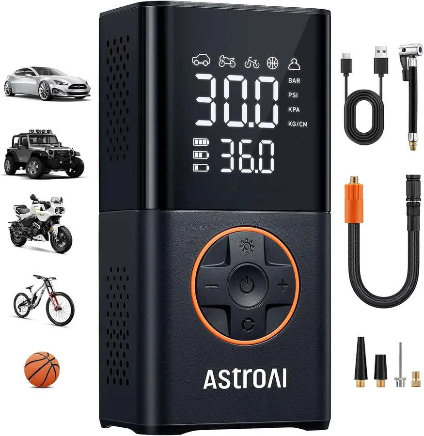 AstroAI L7 Tire Inflator Portable Air Compressor,150 PSI Cordless Mini Air Bike Auto Shut-Off Pump with Digital Display Press