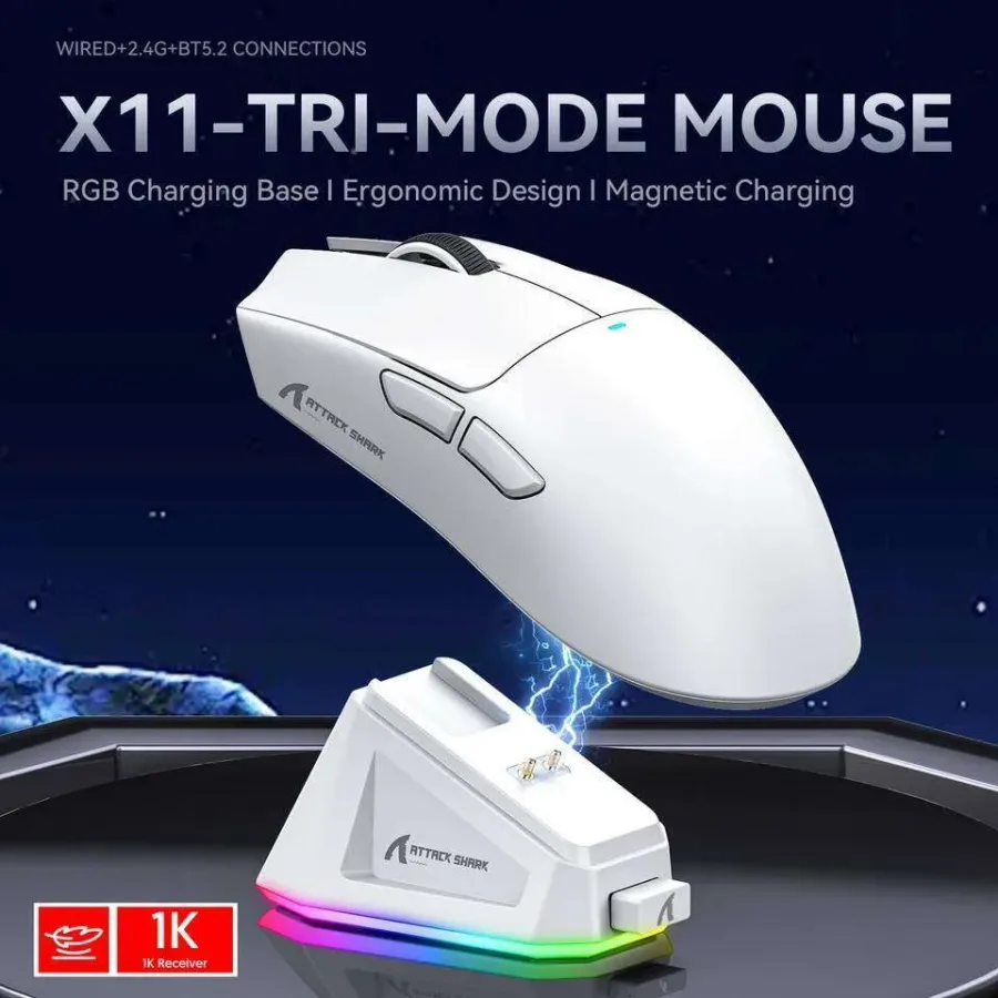 Attack Shark X11&R1 Wireless - Tri-Mode , PAW3311 Sensor,22K DPI, 400 IPS, RGB PC Gaming Mouse 26Y0519