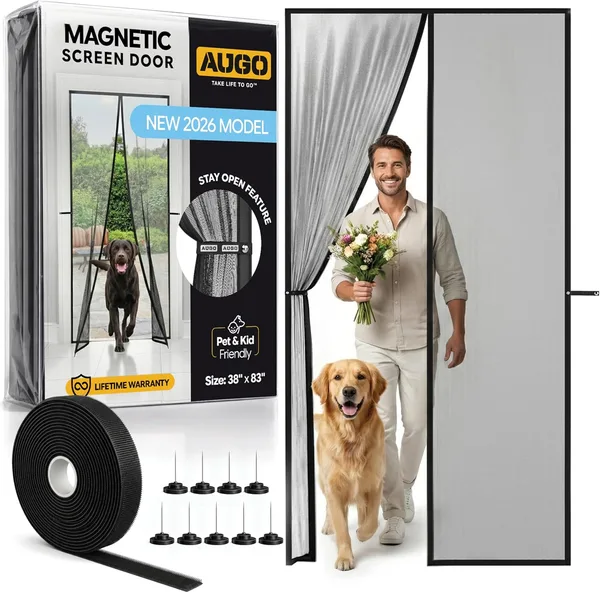 AUGO Magnetic Screen Door - Self Sealing, Heavy Duty, Hands Free Mesh Partition Keeps Bugs Out - Pet and Kid Friendly - Paten