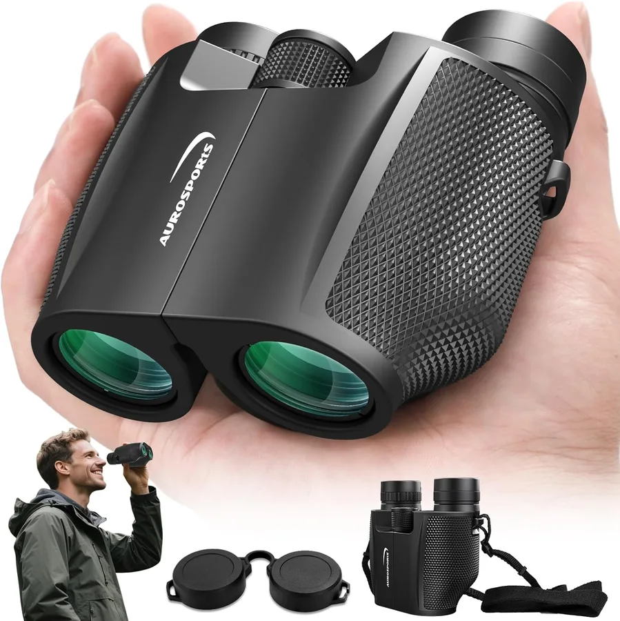 Aurosports 12x32 Compact Binoculars for Adults - Small Binoculars with FMC Lens & BAK4 Prism - Wide 273ft/1000yds Field of View - Easy Focus Binos for Bird Watching Traveling Gifts for Men Women