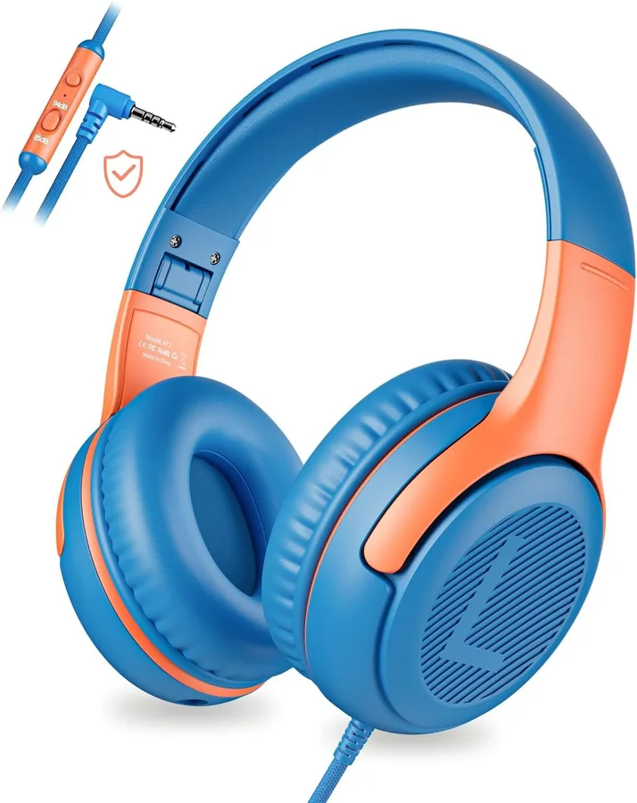 awatrue Kids Headphones Wired - Toddler Headphones with Microphone, Over-Ear Headphones, 85/94dB Volume-Limiting, 3.5mm Jack,