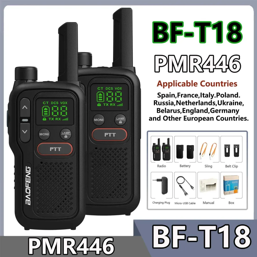 Baofeng BF-T18 PM46 Walkie Talkie Micro USB Charge European 446MHz 16 Channels Long Range Upgrade BF-T20 Mini Two Way RadiosXJ250219