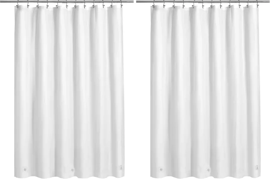 Barossa Design White Shower Curtain Liner - Premium PEVA, BPA & PVC Free, No Chemical Smell, Lightweight Shower Curtain with 3 Magnets, Metal Grommets - White, Standard Size (Pack of 2)