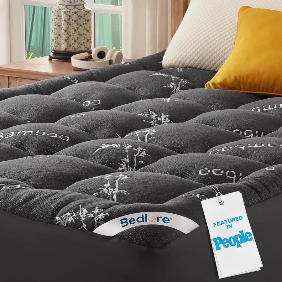 BEDLORE Queen Mattress Topper Viscose Derived from Bamboo, Thick Pillow Top Mattress Pad with Stretchable Pockets for 6-18 in
