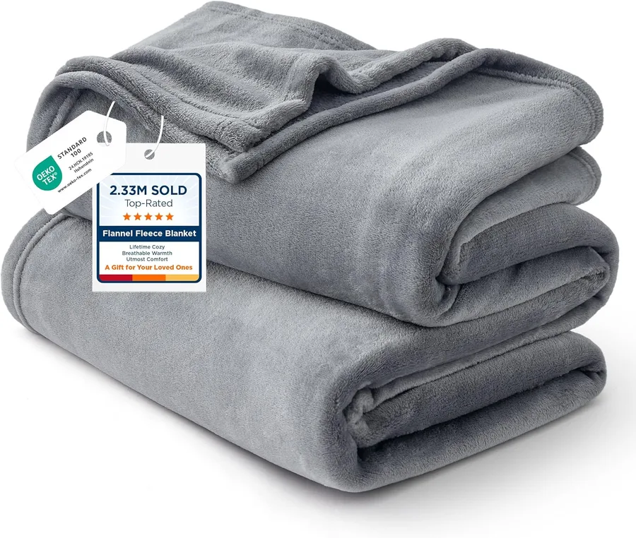 Bedsure GentleSoft Fleece Bed Blankets Queen Size Grey - Soft Warm Outdoor Picnic Blanket for Camping Travel Lightweight Cozy