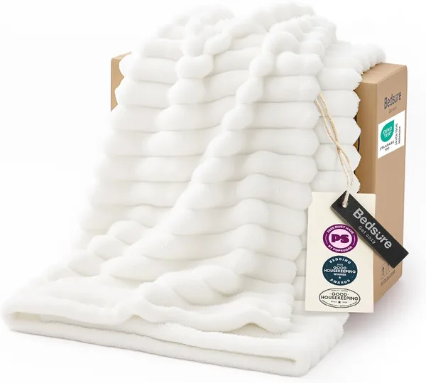 Bedsure GentleSoft White Throw Blanket for Couch - Birthday Gifts for Women Mom Her Girls, Cozy Fleece Blanket for Sofa Bed,