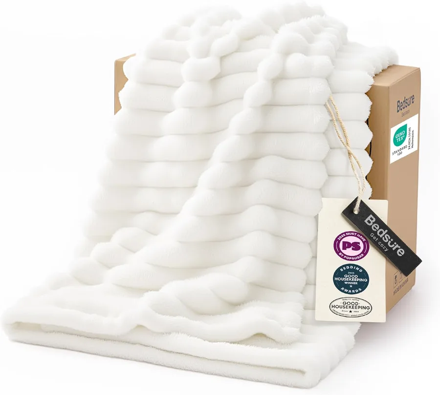 Bedsure GentleSoft White Throw Blanket for Couch - Birthday Gifts for Women Mom Her Girls, Cozy Fleece Blanket for Sofa Bed,