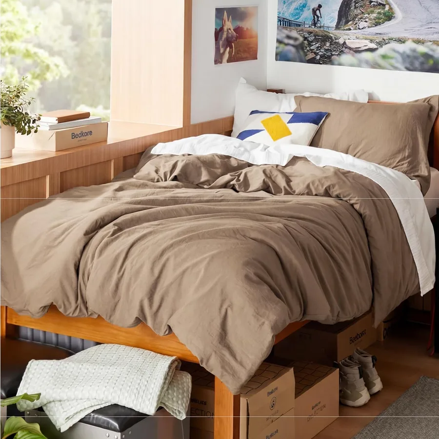 Bedsure Prewashed Twin/Twin XL Duvet Cover, Cotton-Like Bedding Set, Brown | Ultra Soft, Relaxed Texture, Breathable Comfort, Hidden Zipper, 8 Corner Ties, Easy Care, OEKO-TEX Certified, Year-Round Use