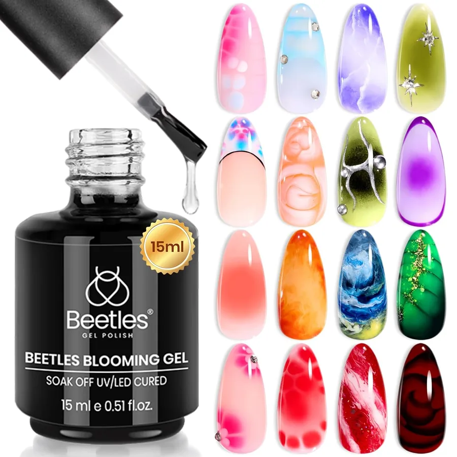 Beetles Blooming Gel, 15ml Clear UV LED Nail Art Gel Polish for Aura Nails, Marble, Natural Stone, Watercolor and Floral Prin