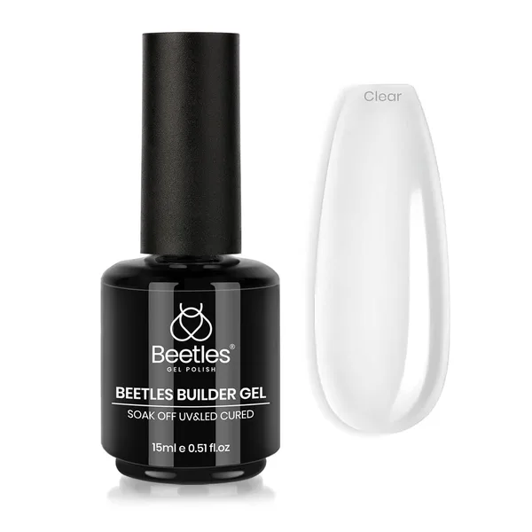Beetles Builder Gel for Nails,0.51 fl oz Clear 8 in 1 Strengthening, Thickening and Building Instant Apex,Beginners Friendly