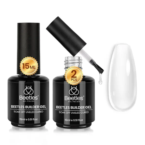Beetles Builder Gel for Nails, 2 Pcs 8 in 1 Clear Building Gel for Instant Apex, Strengthening & Extension, Beginner Friendly