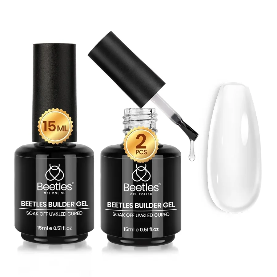Beetles Builder Gel for Nails, 2 Pcs 8 in 1 Clear Building Gel for Instant Apex, Strengthening & Extension, Beginner Friendly