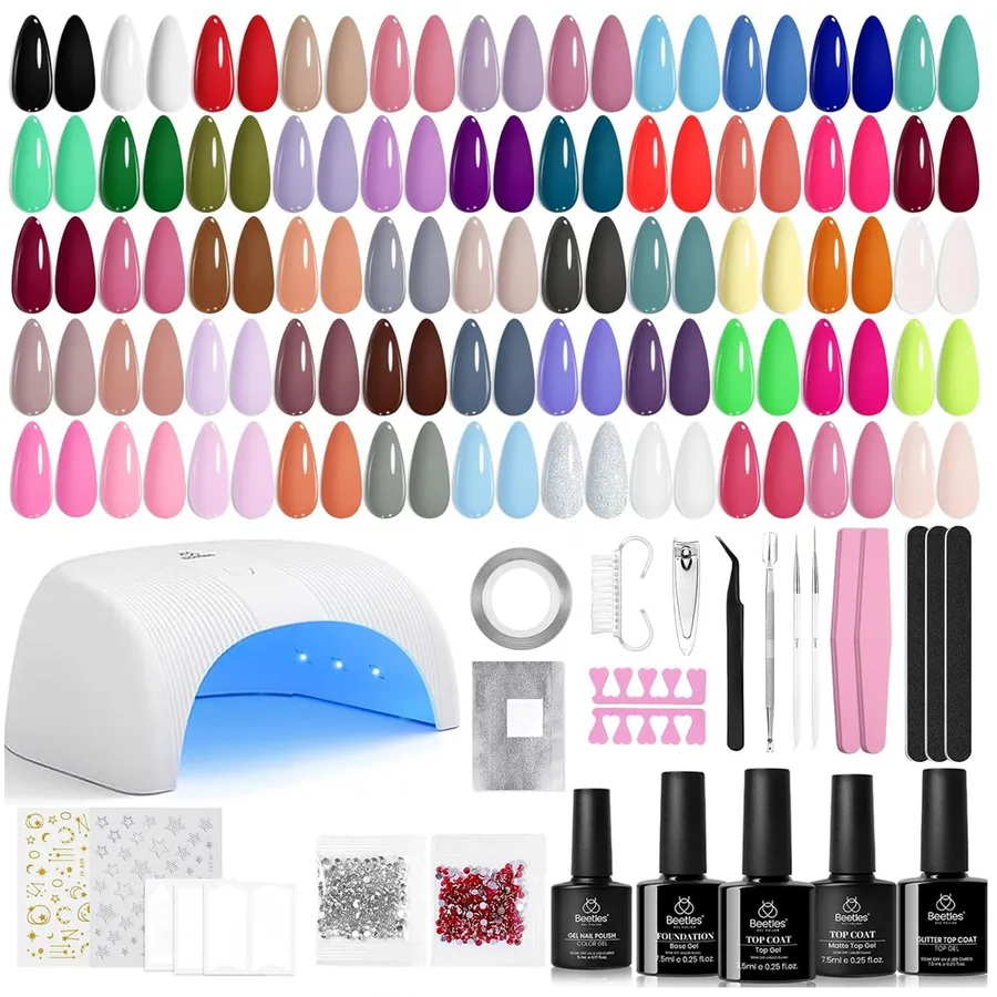 Beetles Gel Nail Polish Kit with U V Light - 80Pcs Color Enchantment 55 Colors Gel Nail Kit with Everything Base Top Coat Beg