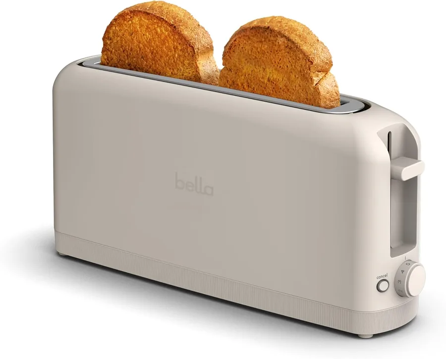 bella 2 Slice Slim Toaster, Fits-anywhere™ Kitchenware, 6 Setting Shade Control with Reheat & Cancel Buttons, Fits sourdough,