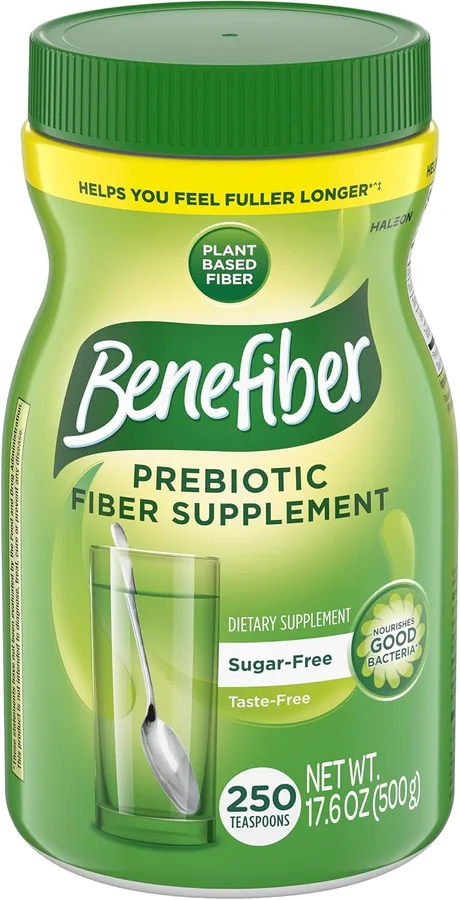 Benefiber Daily Prebiotic GLP-1 Friendly Fiber Supplement Powder for Digestive Health, Unflavored - 250 Teaspoons (17.6 Ounce