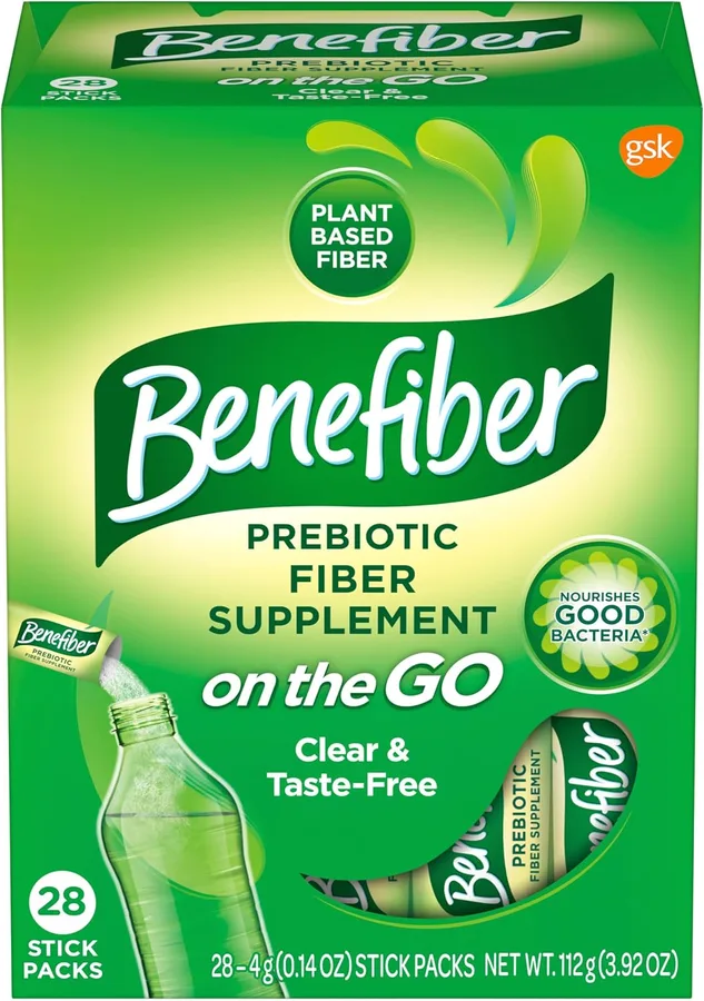 Benefiber On the Go Prebiotic GLP-1 Friendly Fiber Supplement Powder for Digestive Health, Daily Fiber, Unflavored - 28 Stick