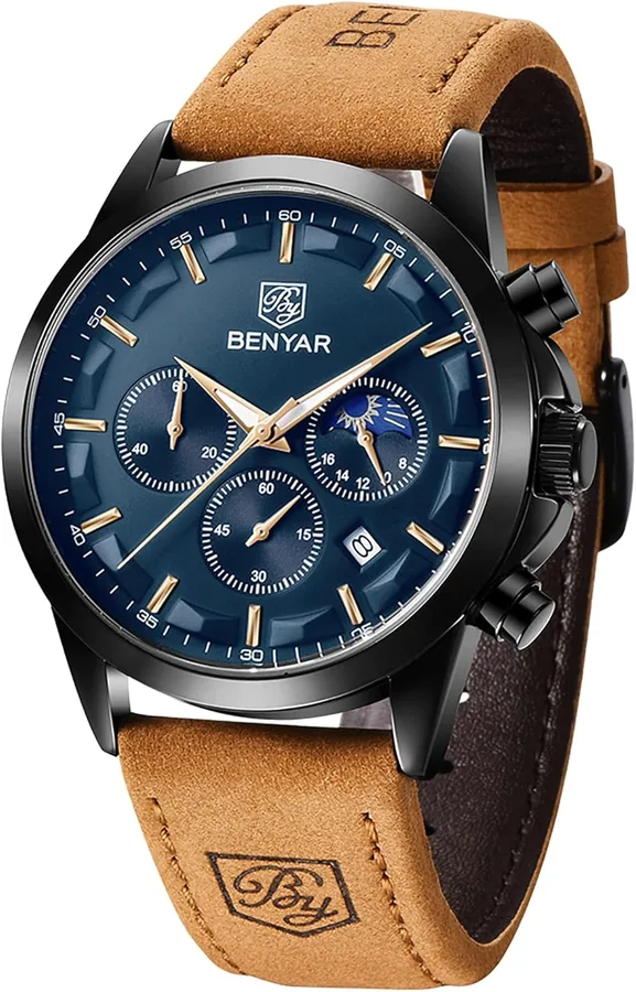 BENYAR Mens Watches Analog Quartz Chronograph Waterproof Wrist Watches for Men Fashion Business Work Casual Sport Designer Dr