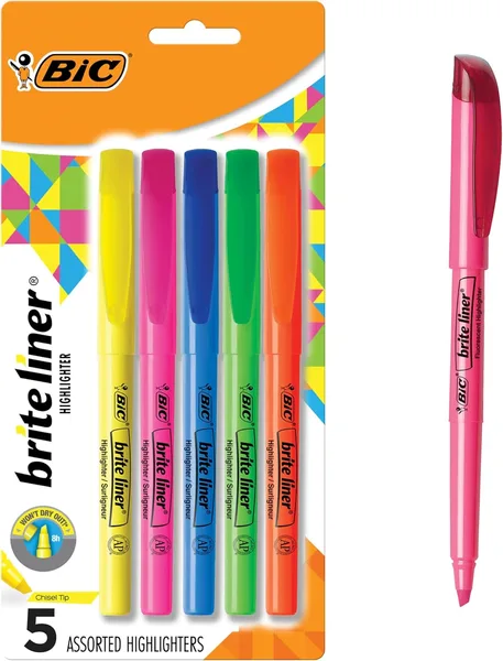 BIC Brite Liner Highlighters, Chisel Tip, School Supplies for Students and Teachers, Ideal for Notes, Textbooks, and Classroo