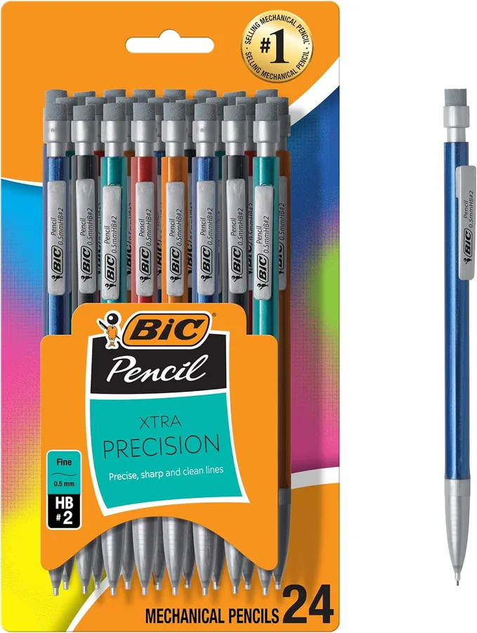 BIC Xtra-Precision Mechanical Pencils, Fine Point, 0.5mm, 24-Count Pack | Mechanical Drafting Pencil Set | Crisp, Precise Lines | Clean-Erasing Lead | Strong Core | Ideal for Drafting and Writing