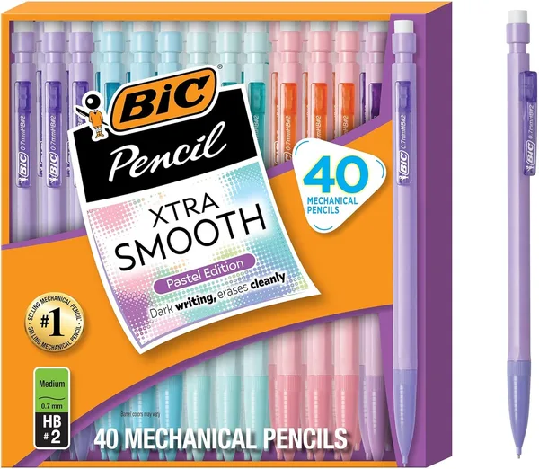 BIC Xtra-Smooth Pastel Mechanical Pencils with Erasers, Medium Point (0.7 mm), Bulk School Supplies for Students and Teachers