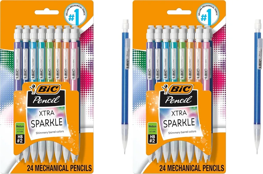 BIC Xtra-Sparkle Number 2 Mechanical Pencils With Erasers, Medium Point (0.7mm), Mechanical Pencils for School Supplies, 24 Count (Pack of 2)
