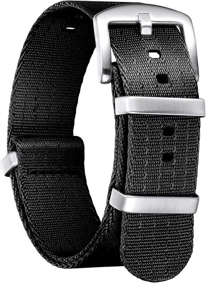 BINLUN Nylon Watch Band 18mm,20mm,22mm,24mm Rugged Military Replacement Watch Straps Silver&Black Stainless Buckle Heavy-Duty