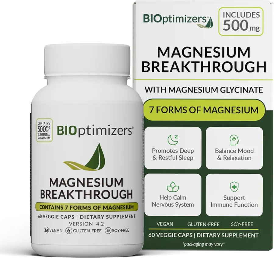BIOptimizers Magnesium Breakthrough Supplement with 500mg - 7 Forms of Magnesium: Glycinate, Malate, Citrate, and More - Natu