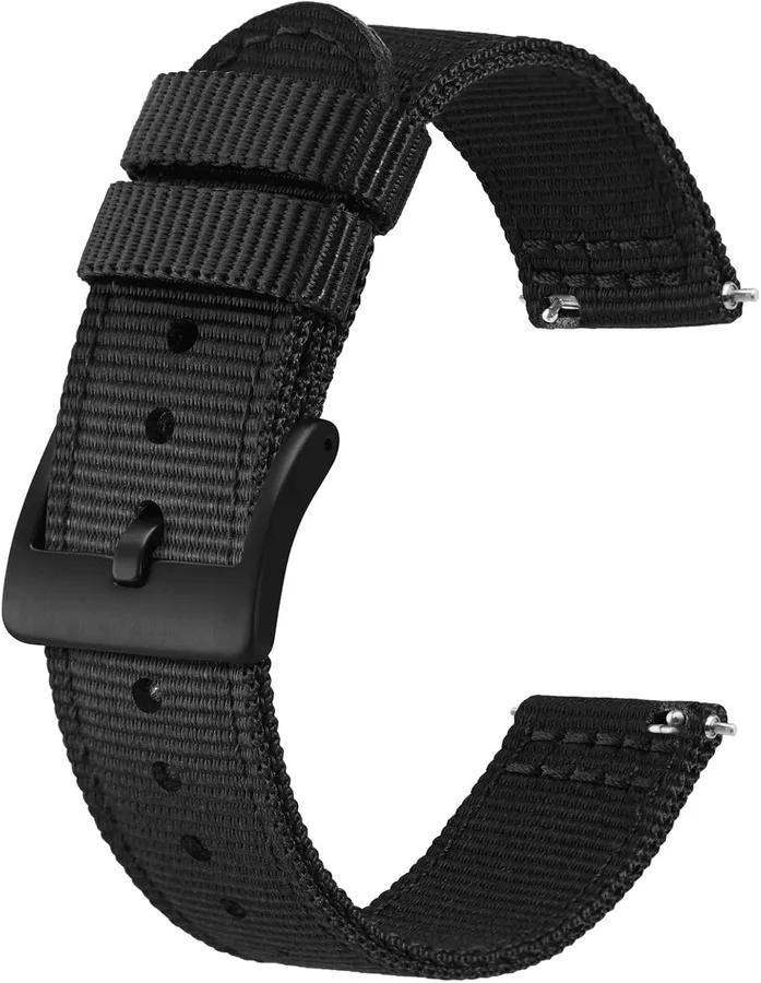 BISONSTRAP Men’s Nylon Watch Bands, Two-Piece Military Watch Straps, Quick Release, Brushed Buckle, Band Width 18mm 19mm 20mm